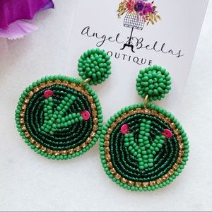 Cactus Seed Bead Round Dangling Earrings